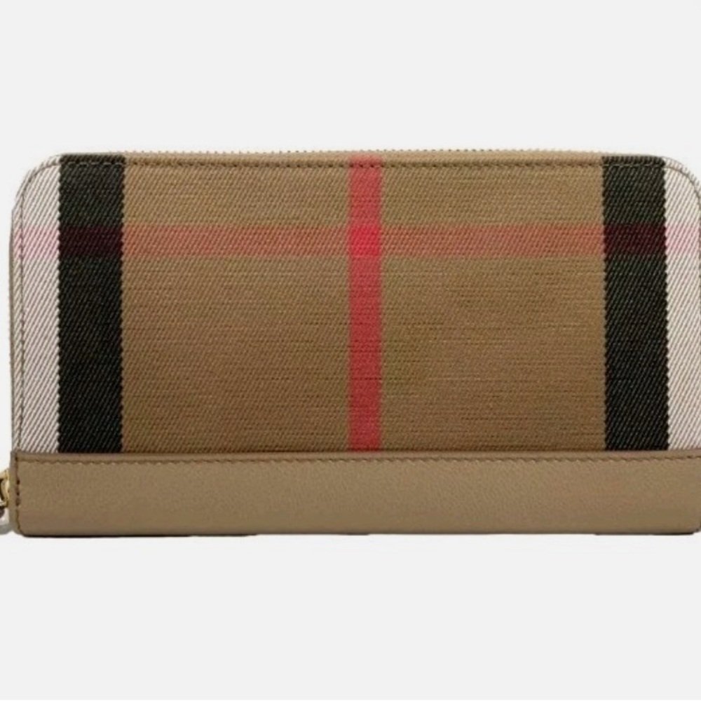 Burberry Tan and Red Check Wallet